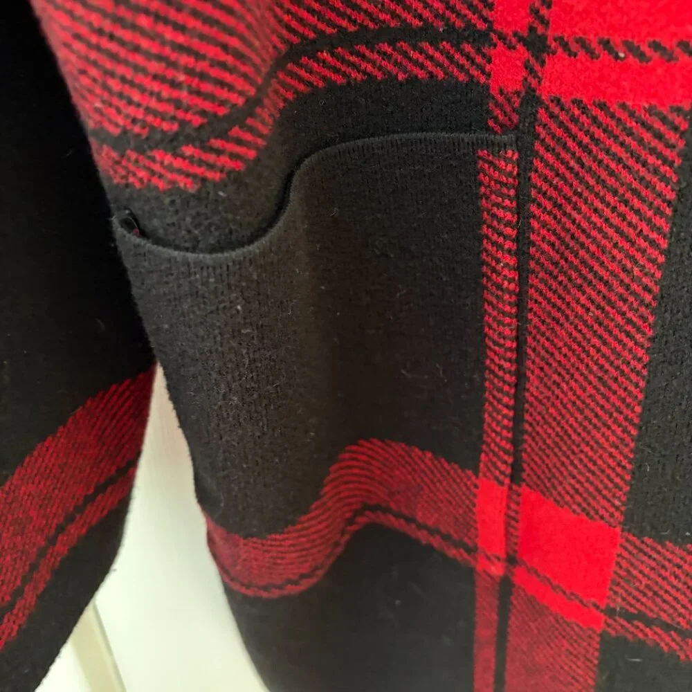J.Jill Red & Black Buffalo Plaid Open Front Cardi - Size L - Picture 7 of 15